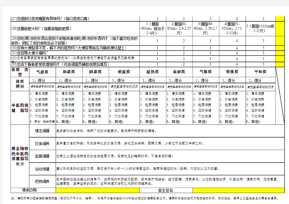 中医药健康管理服务记录表(自动计分处方版)