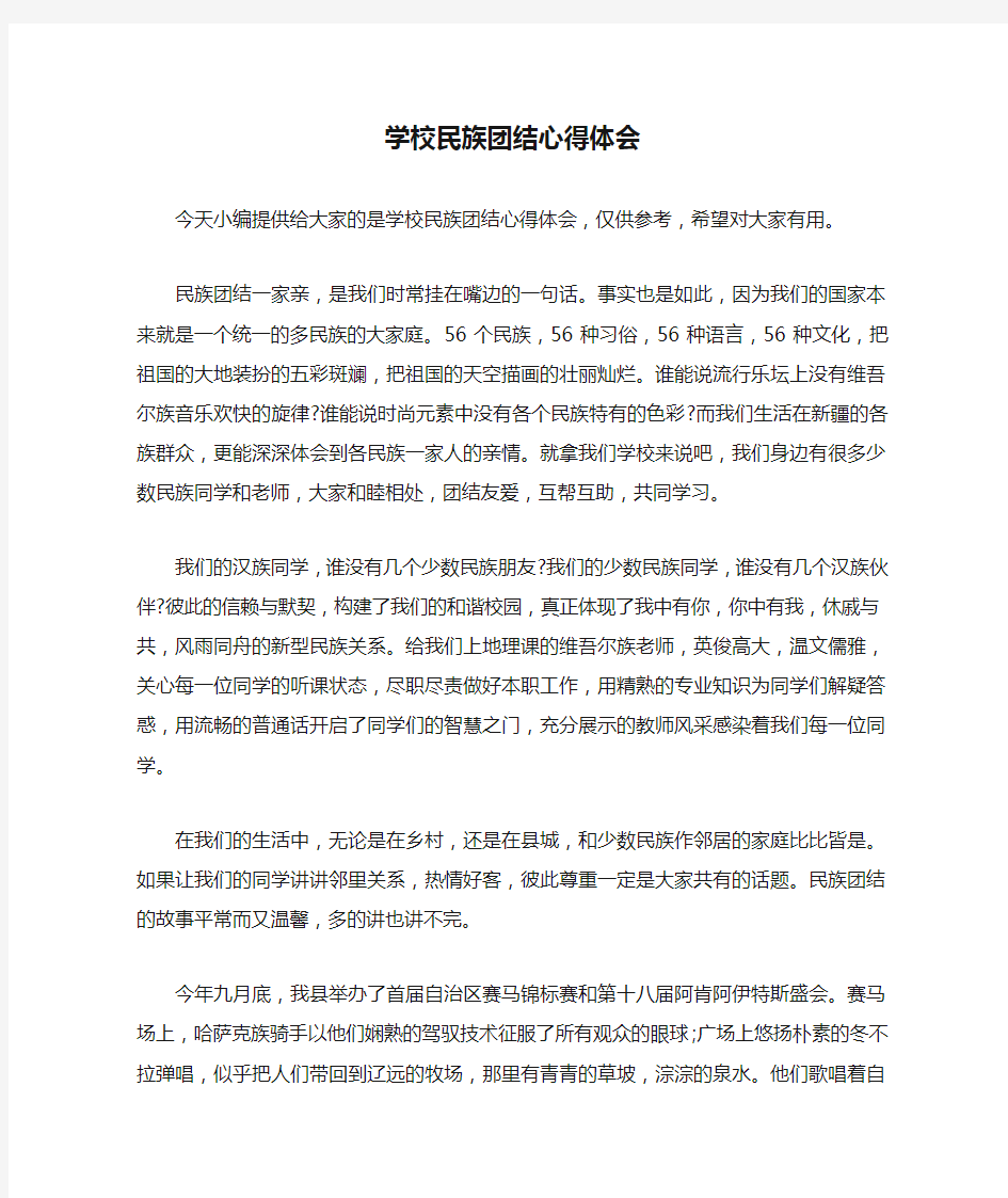 学校民族团结心得体会