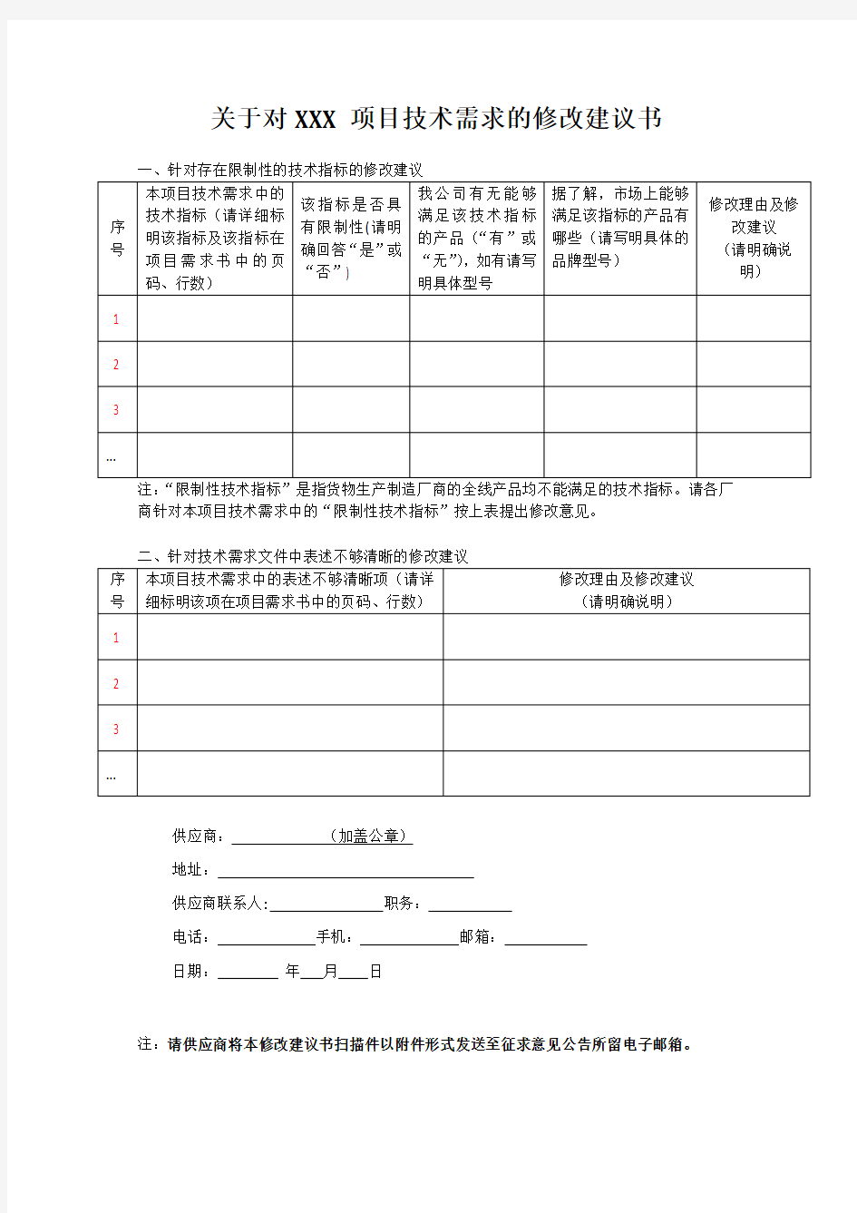 关于对XXX项目技术需求的修改建议书.doc