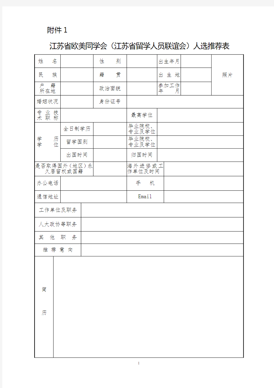 党外高级知识分子联谊会理事登记表  CAS