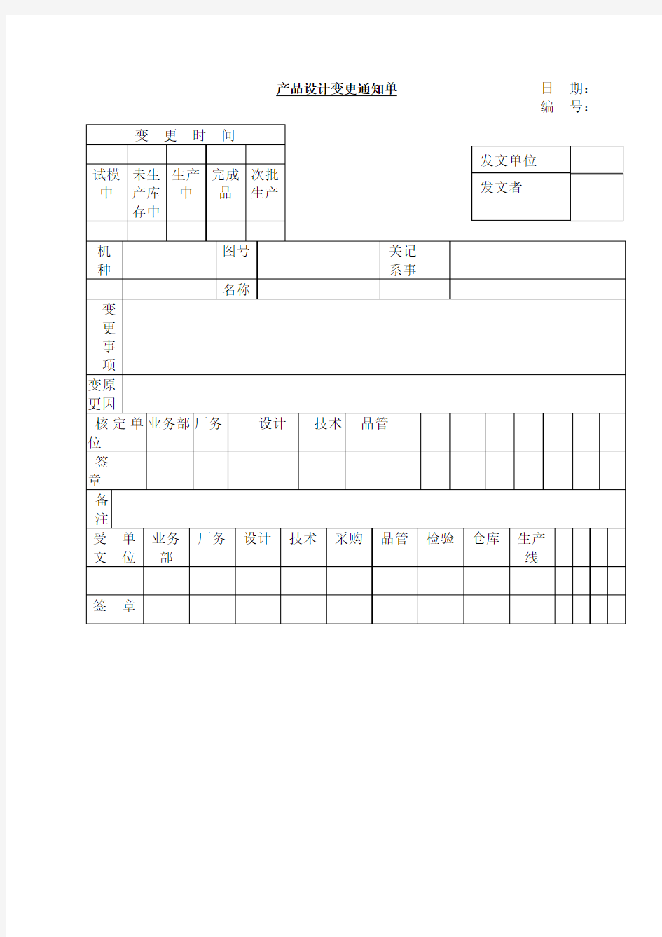 产品设计变更通知单表格