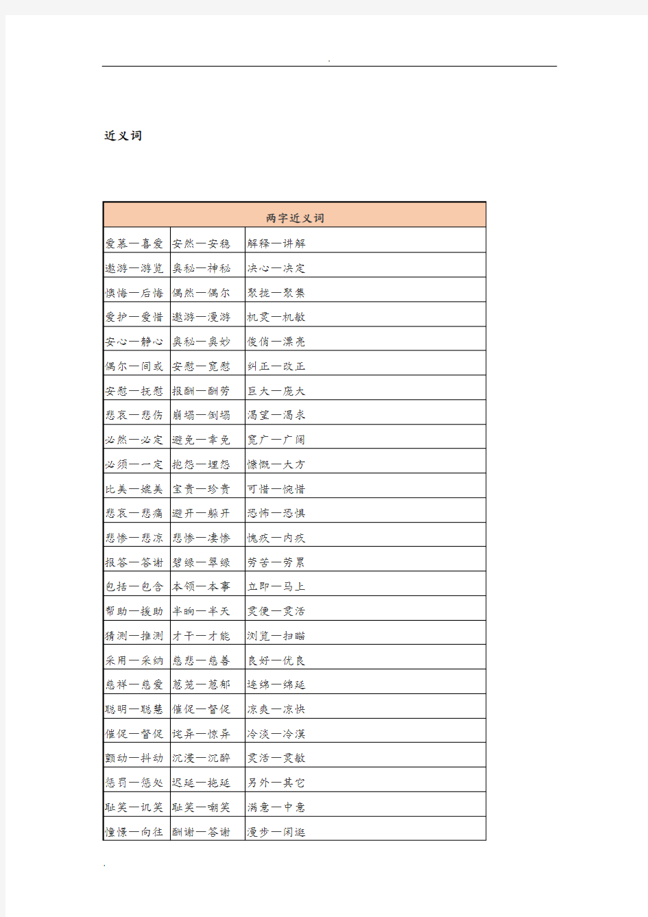 小学近义词反义词大全