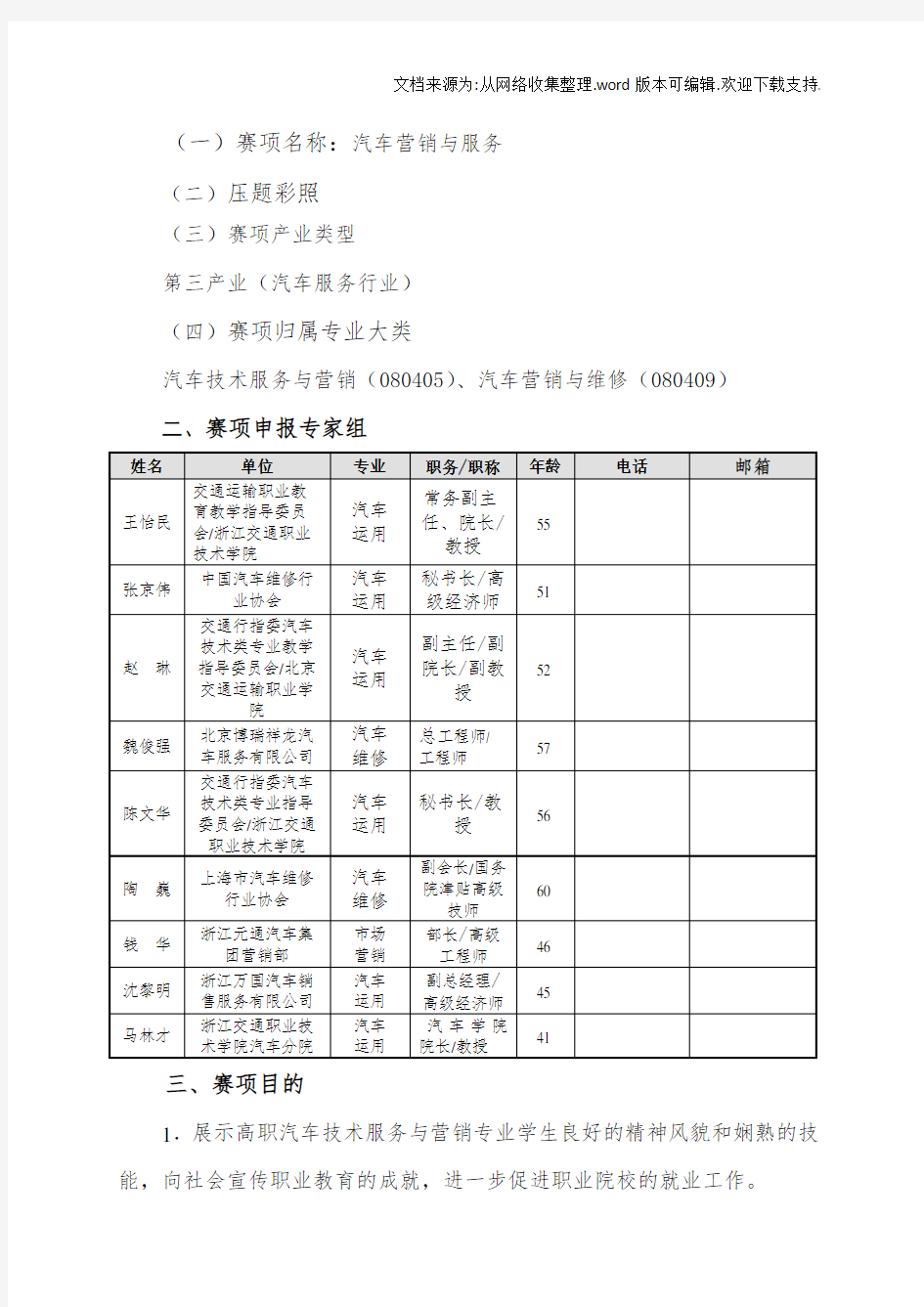 2020高职职业院校技能大赛项目方案申报书汽车营销与服务