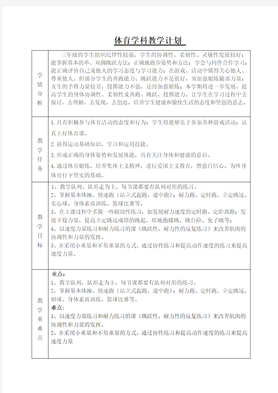 (完整版)三年级体育学情分析[1]