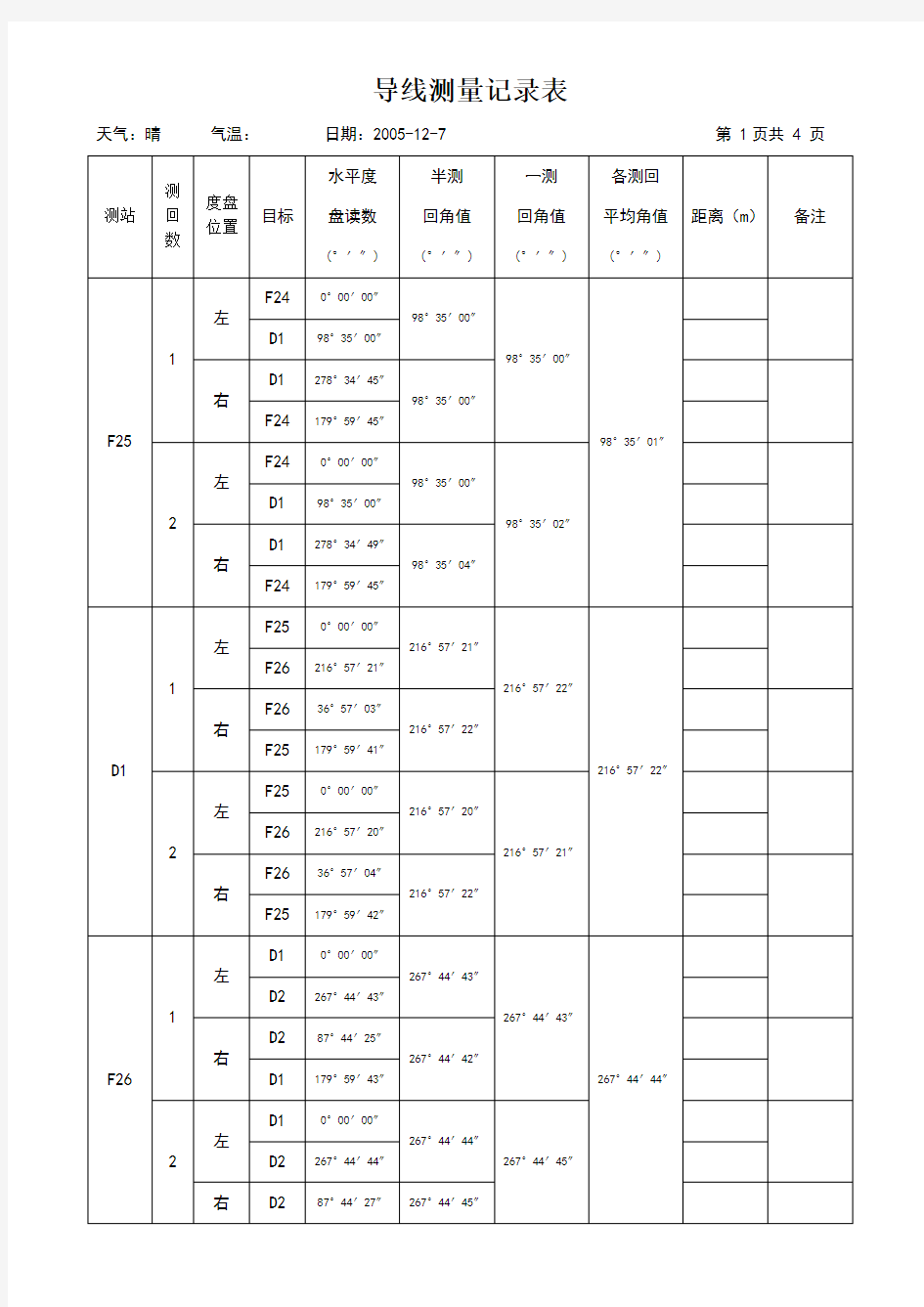 导线测量记录表范例