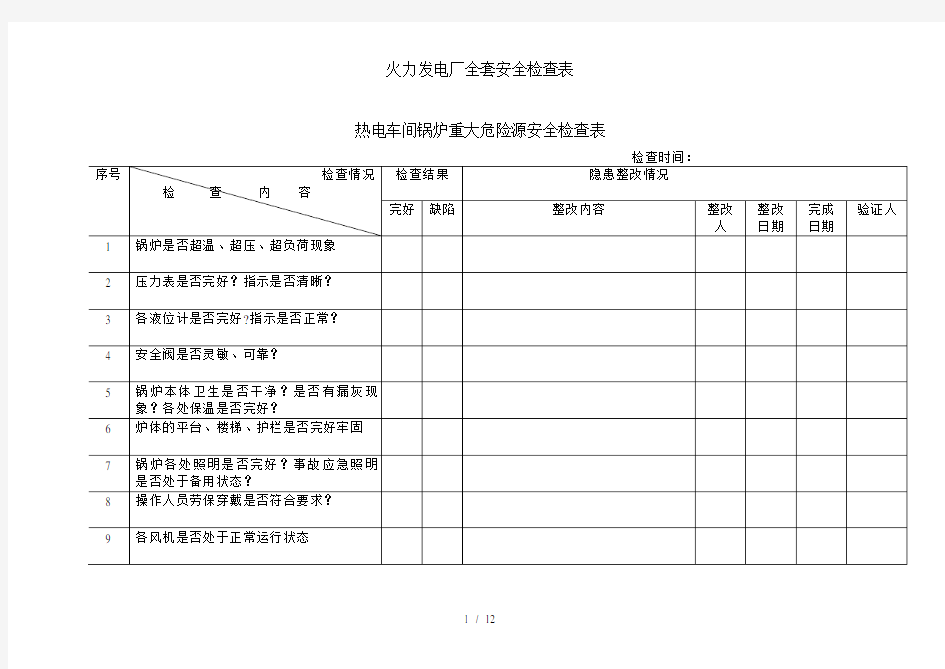 火力发电厂全套安全检查表