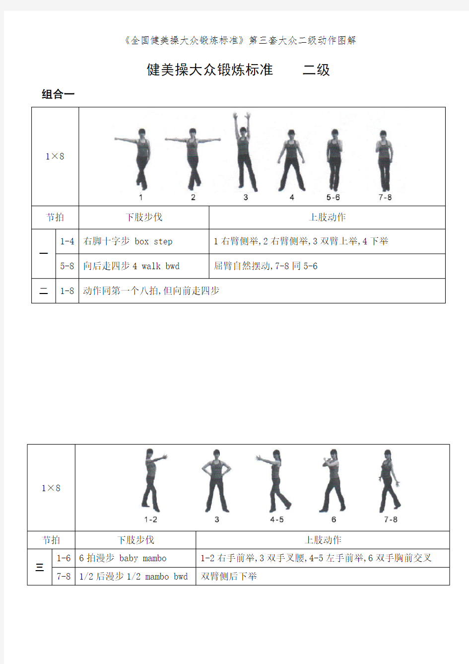 《全国健美操大众锻炼标准》第三套大众二级动作图解