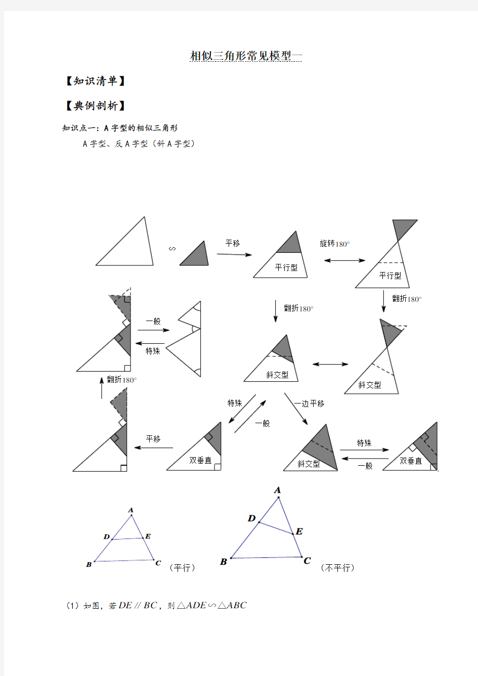 初三数学：相似三角形常见模型