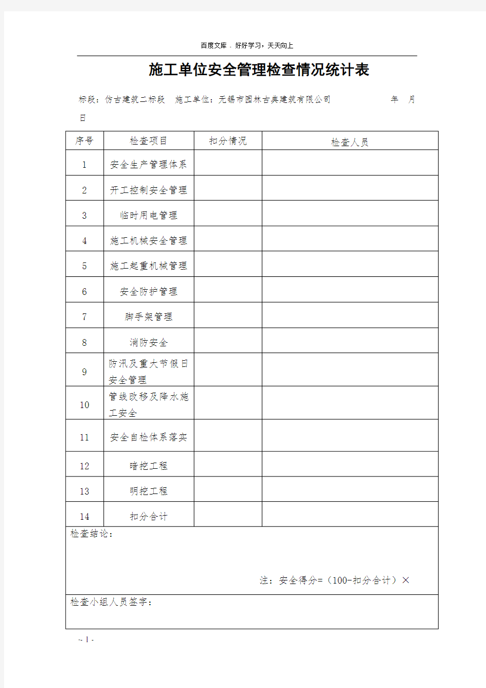 安全生产管理体系各种检查表