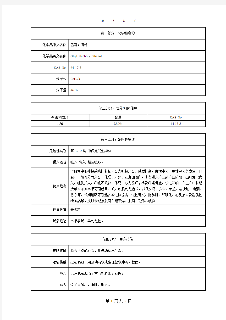 75%乙醇-MSDS