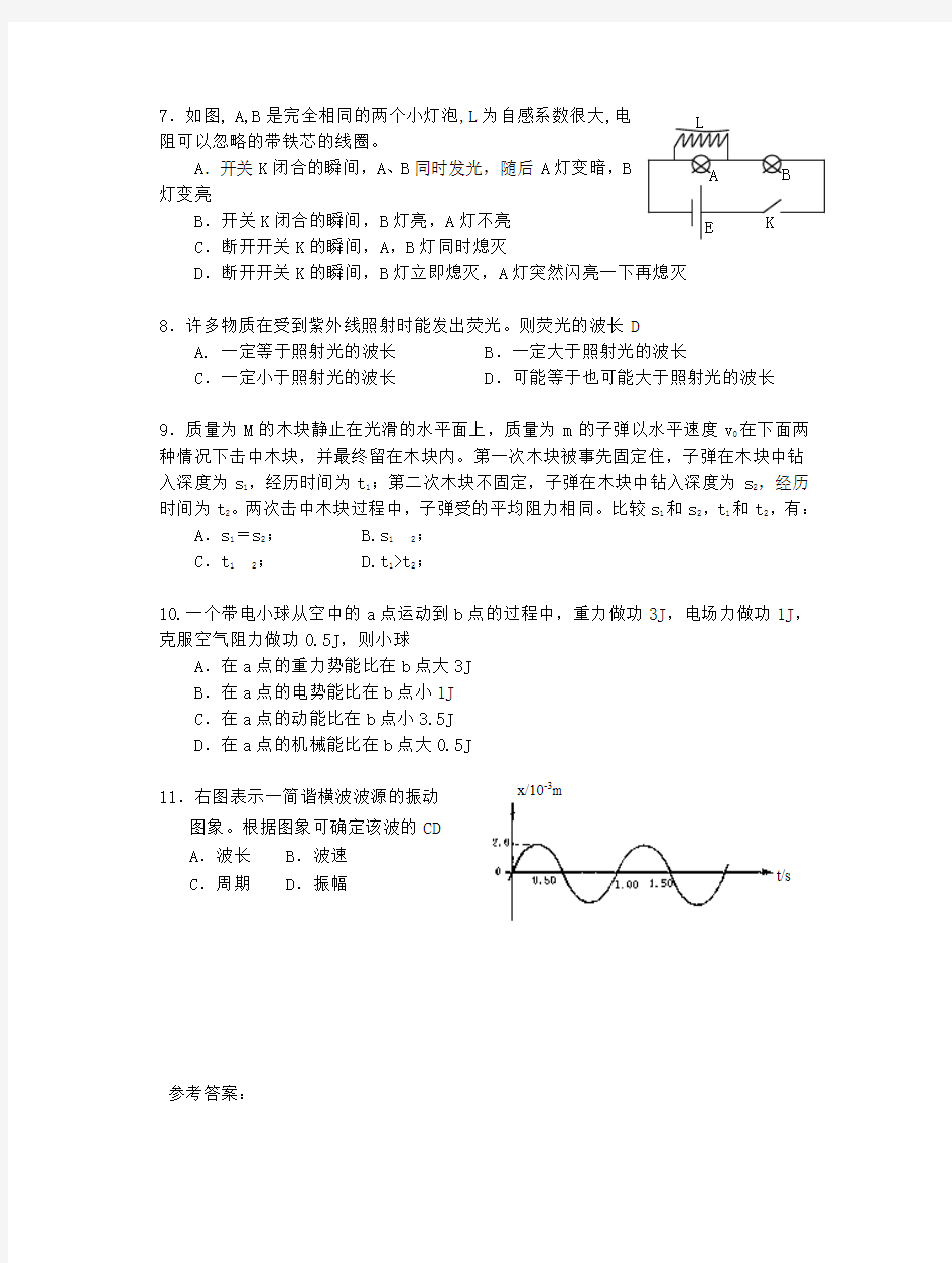 高三物理选择题专项训练(6)