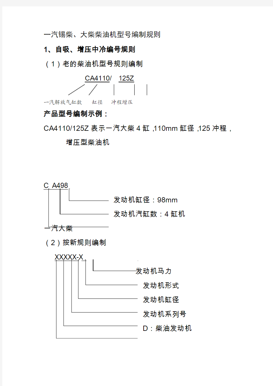 一汽锡柴 大柴编制规则