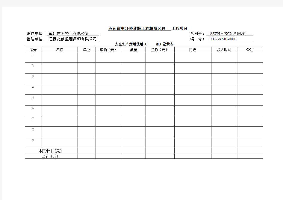 安全生产费用使用记录表