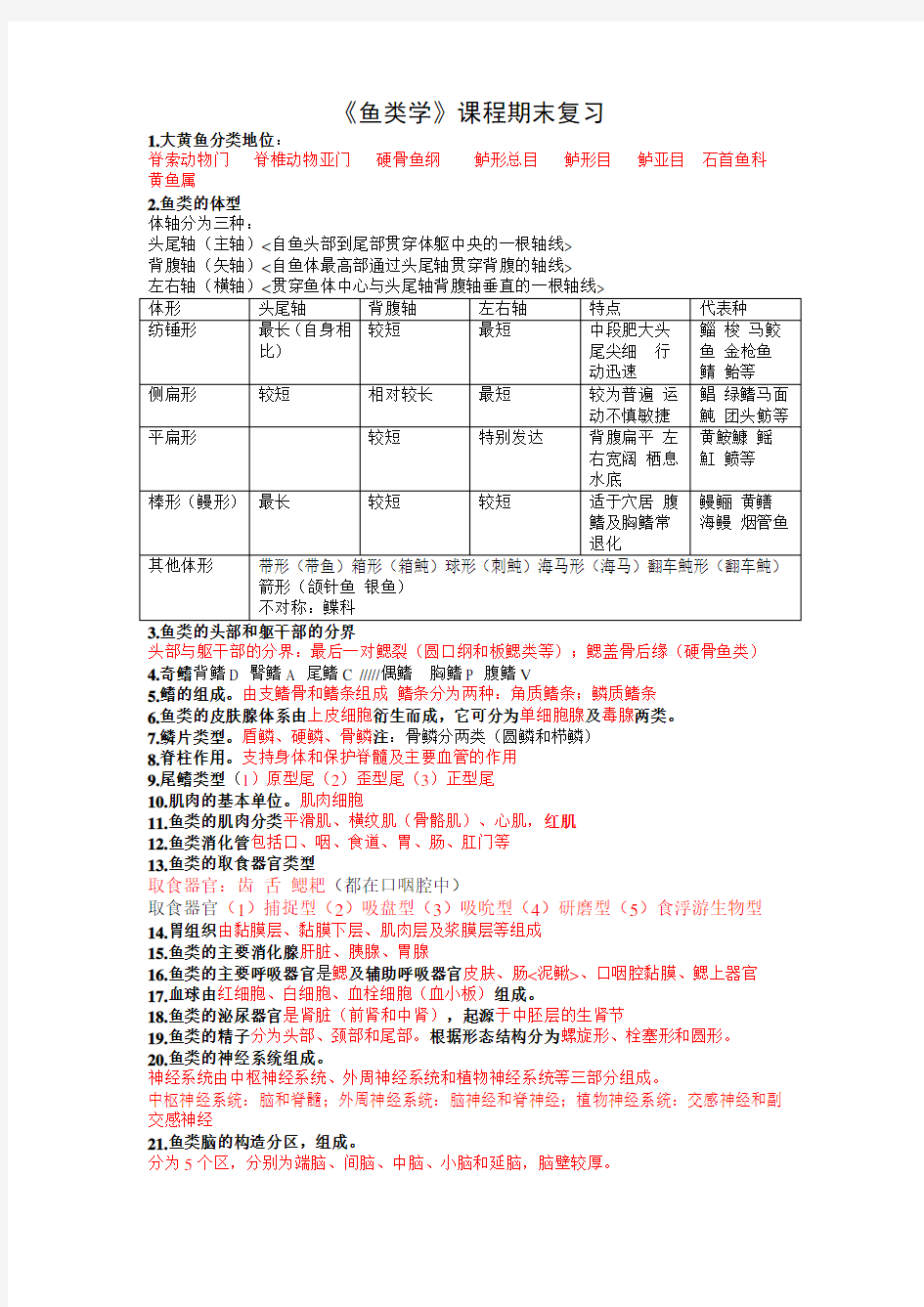 鱼类学复习资料