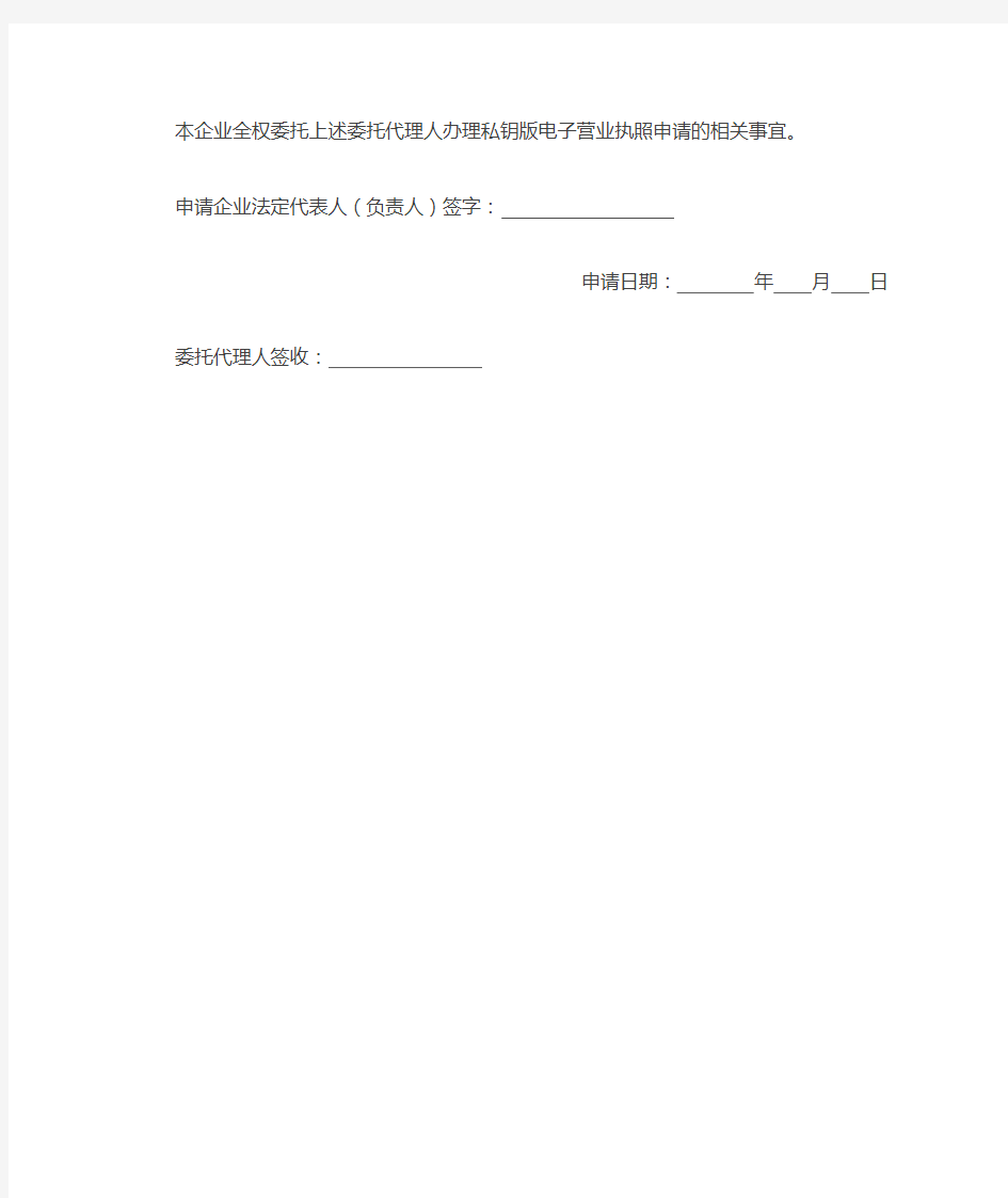 上海市私钥版电子营业执照申请书