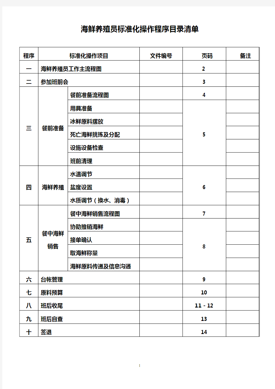 海鲜养殖员标准化操作程序