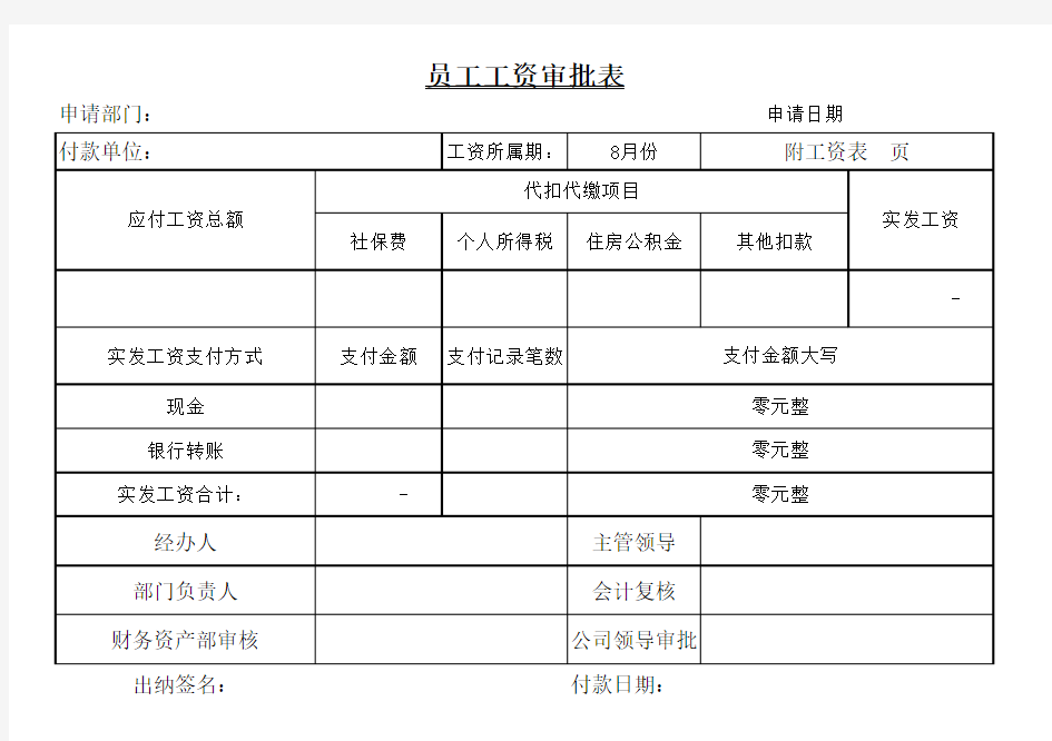 支付员工工资审批表