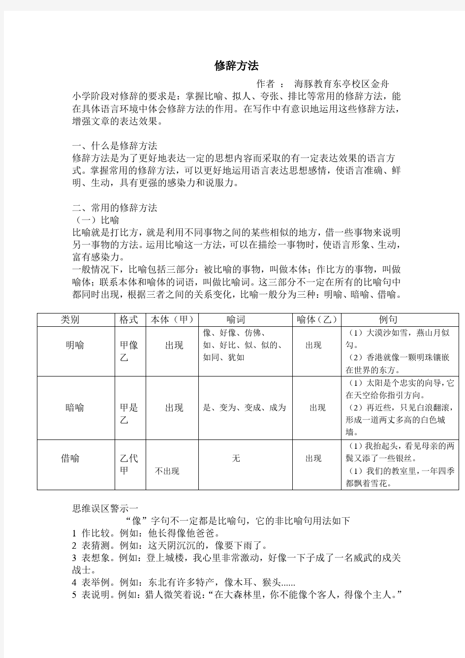 小学语文修辞手法专项知识讲解