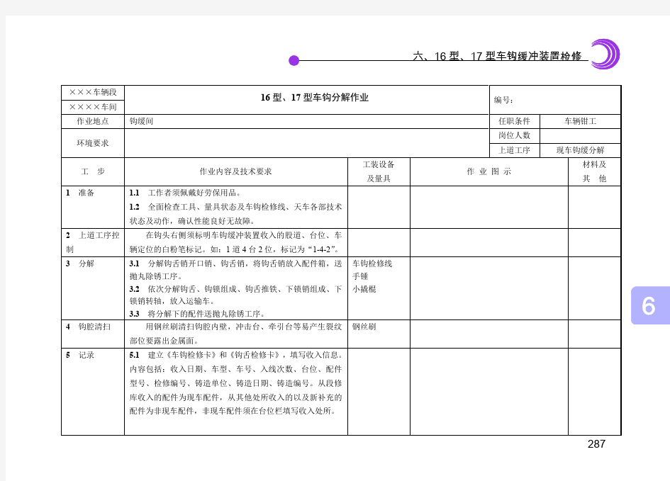 段修作业规范6 16型、17型车钩缓冲装置检修