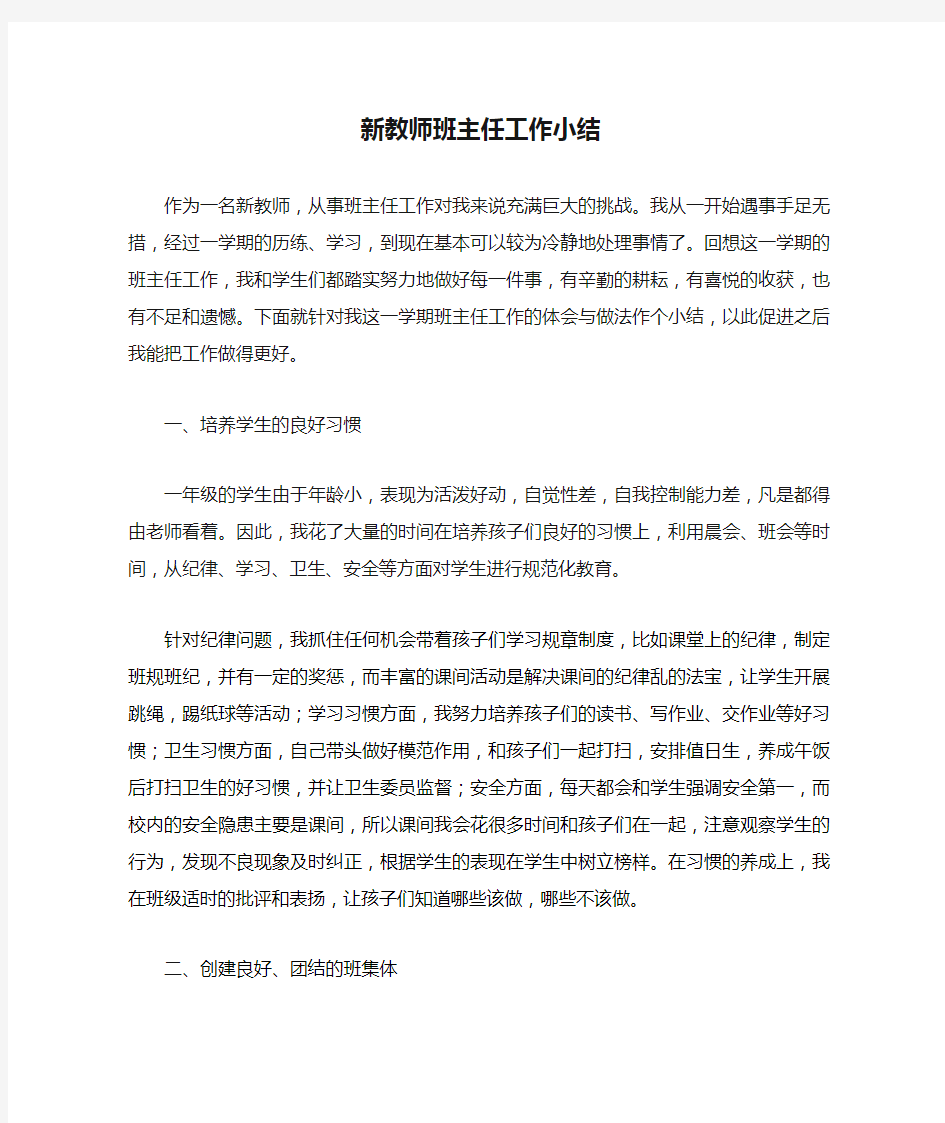 新教师班主任工作小结