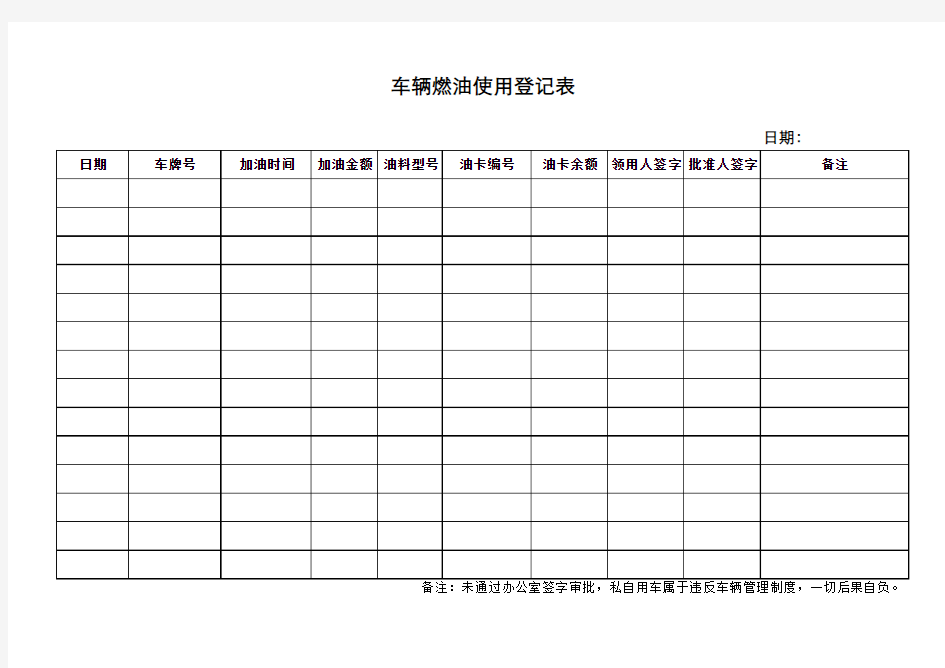 车辆燃油使用登记表(2014年)