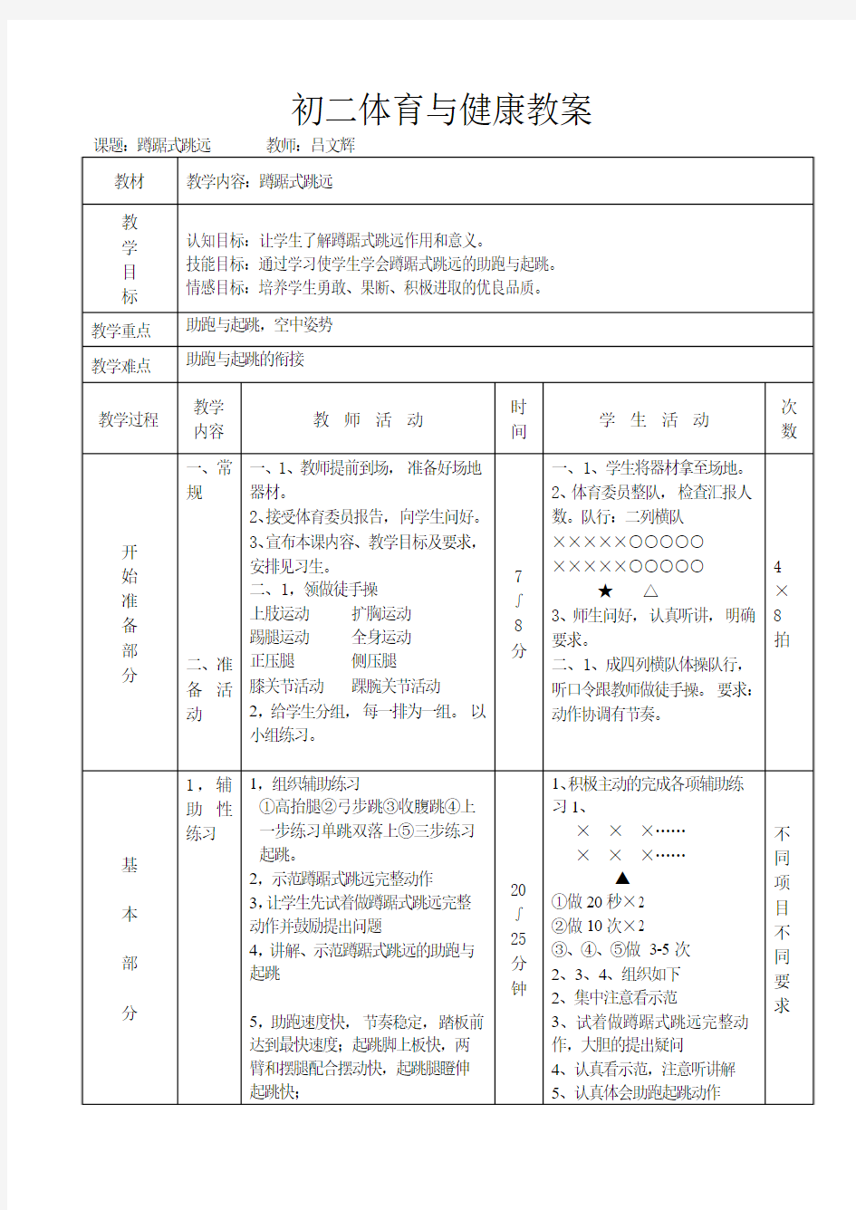 初中蹲踞式跳远教案