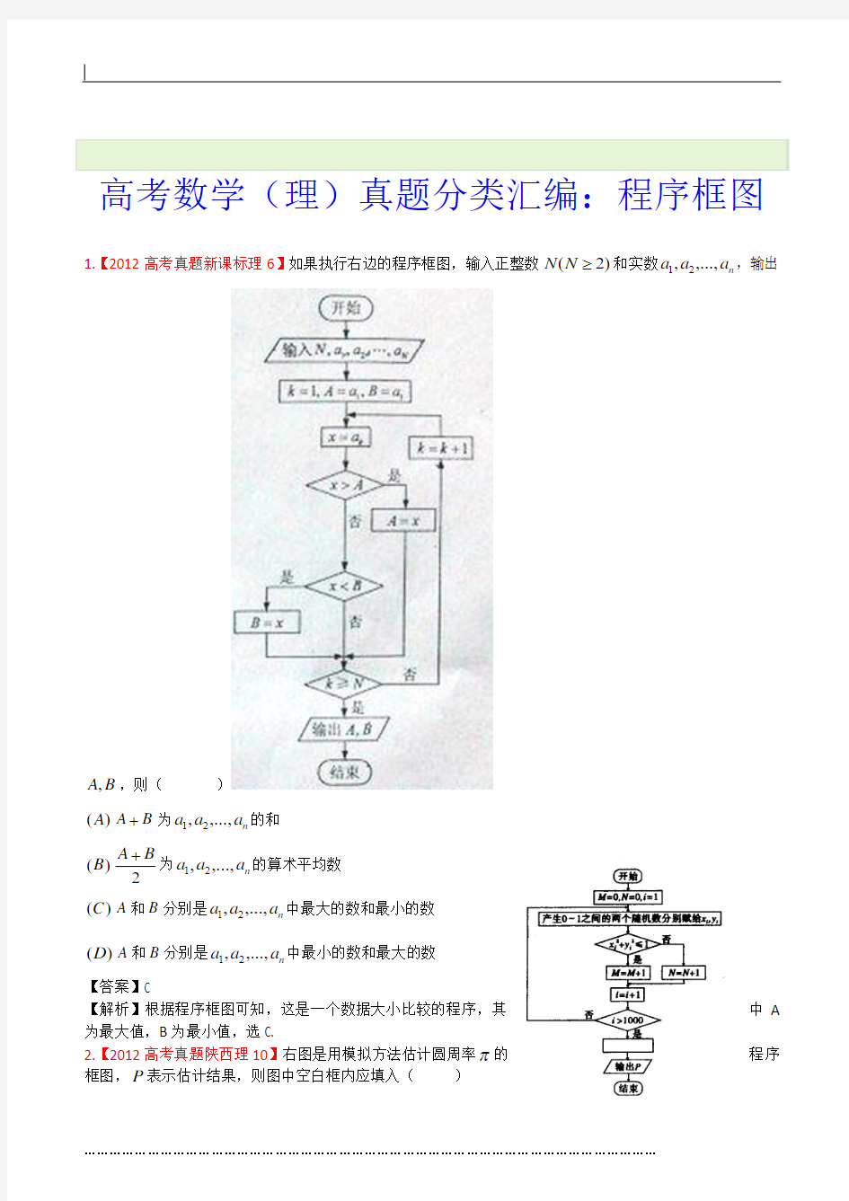 高考数学(理)真题分类汇编：程序框图