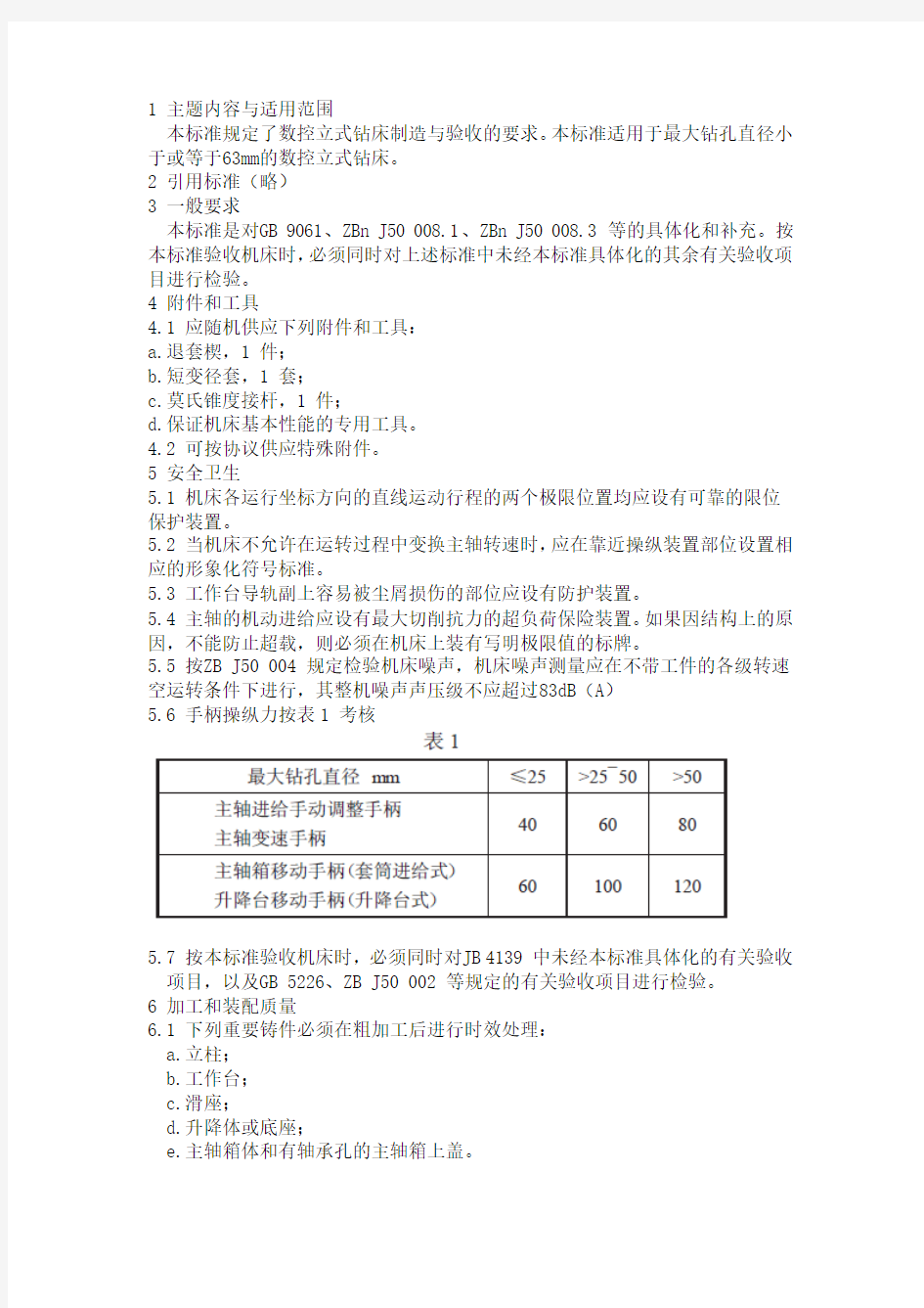 立式钻床技术参数