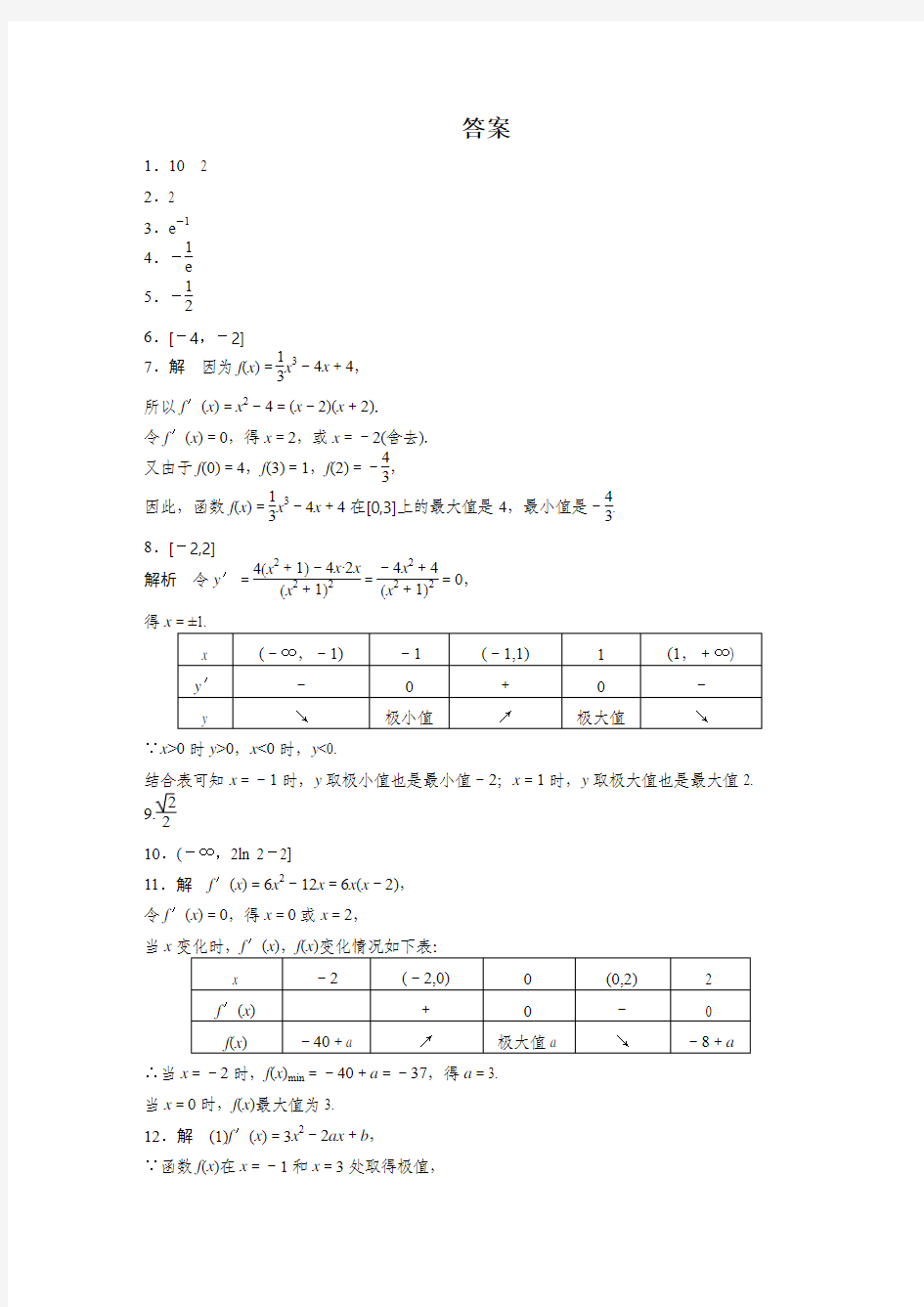 导数运用最大值与最小值(含答案)