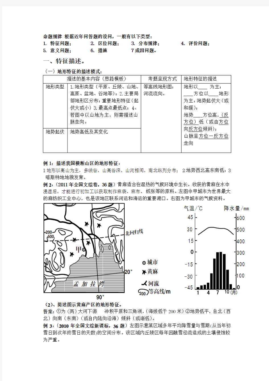 高考地理地形地势特征的分析与答题方法