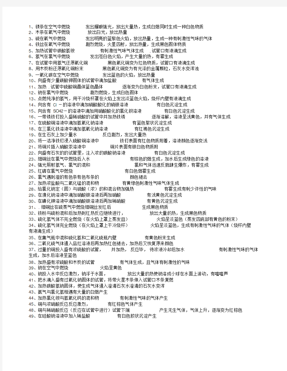 中考知识要点简记归纳之初中化学实验现象总结大全