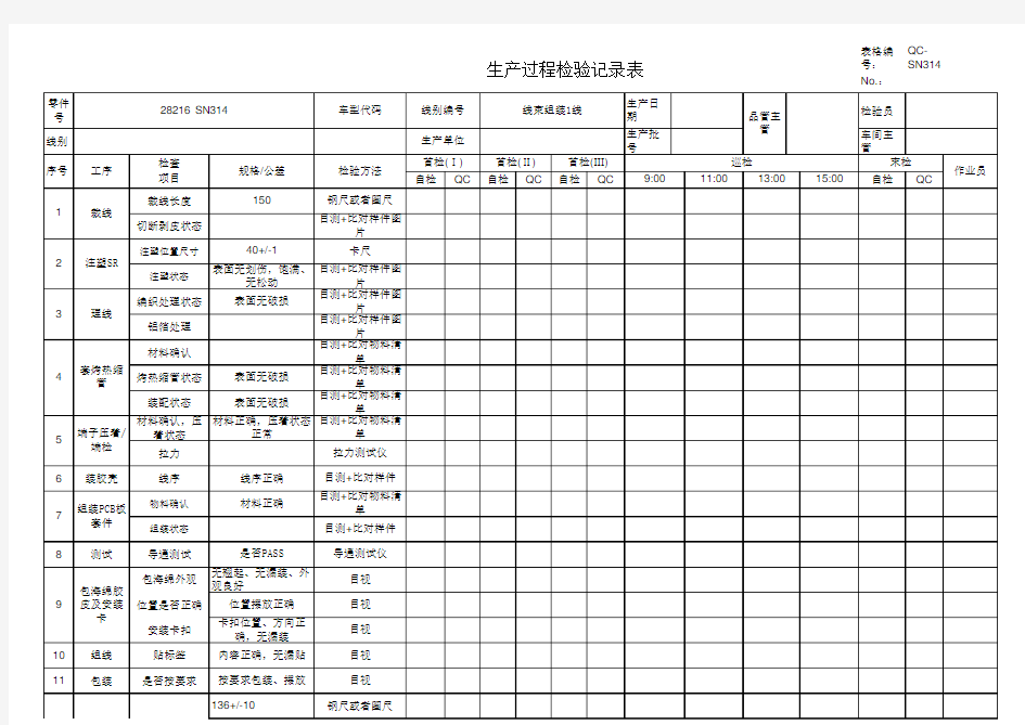 生产过程检验记录表