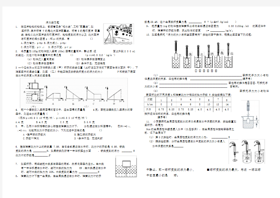 压强和浮力综合练习题