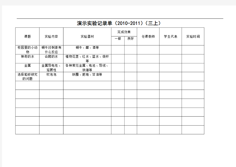 小学科学演示与分组实验记录单