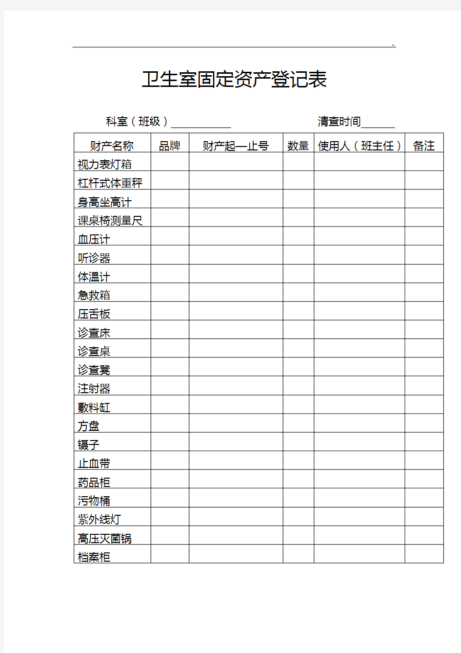 卫生保健室消毒资料收集,使用资料收集