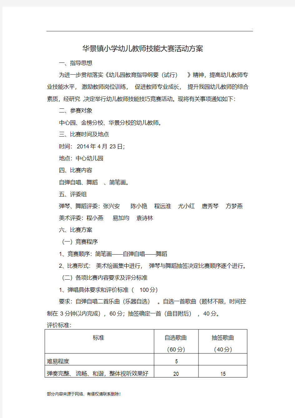 最新幼儿教师技能大赛活动方案