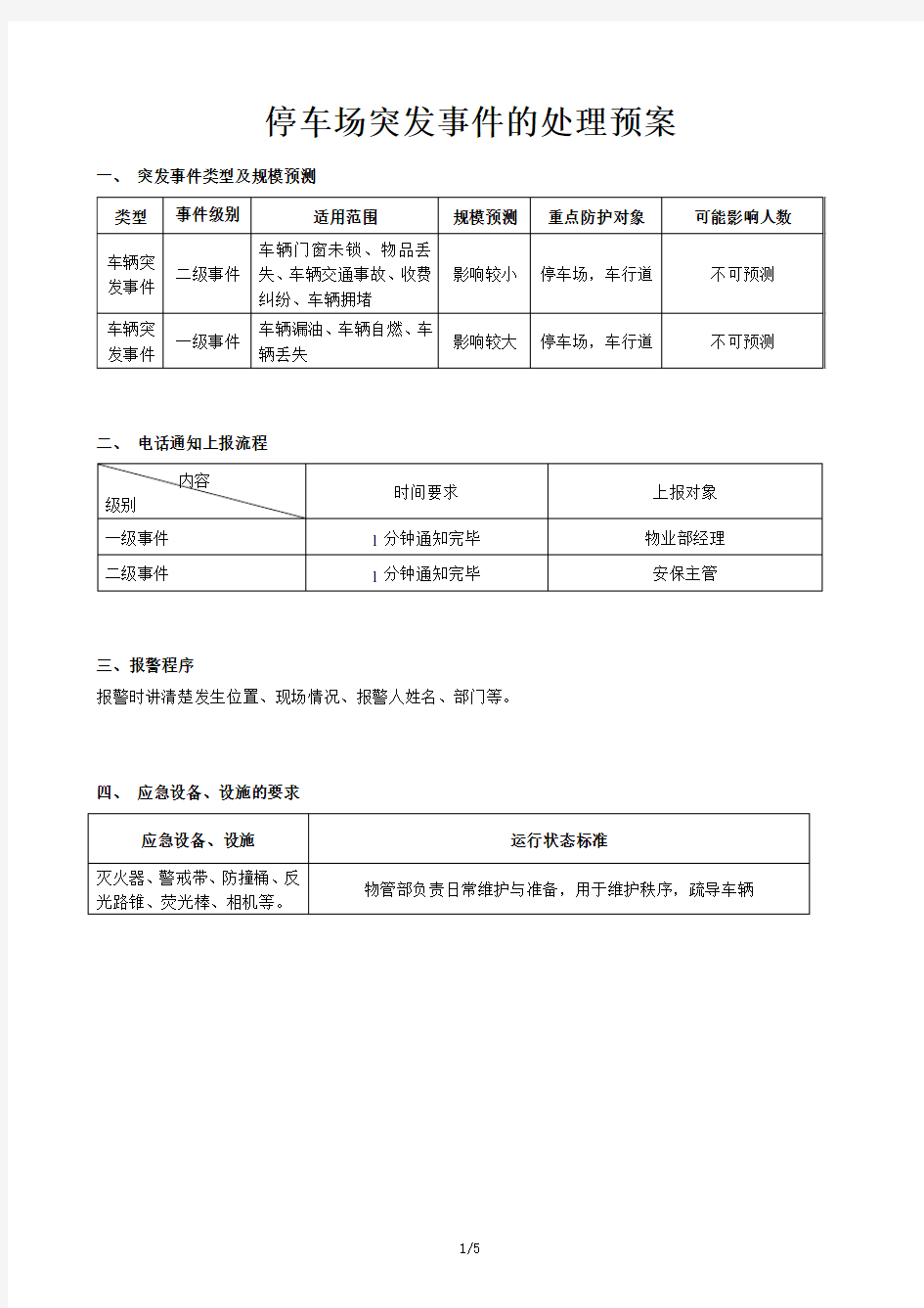 停车场突发事件的处理预案