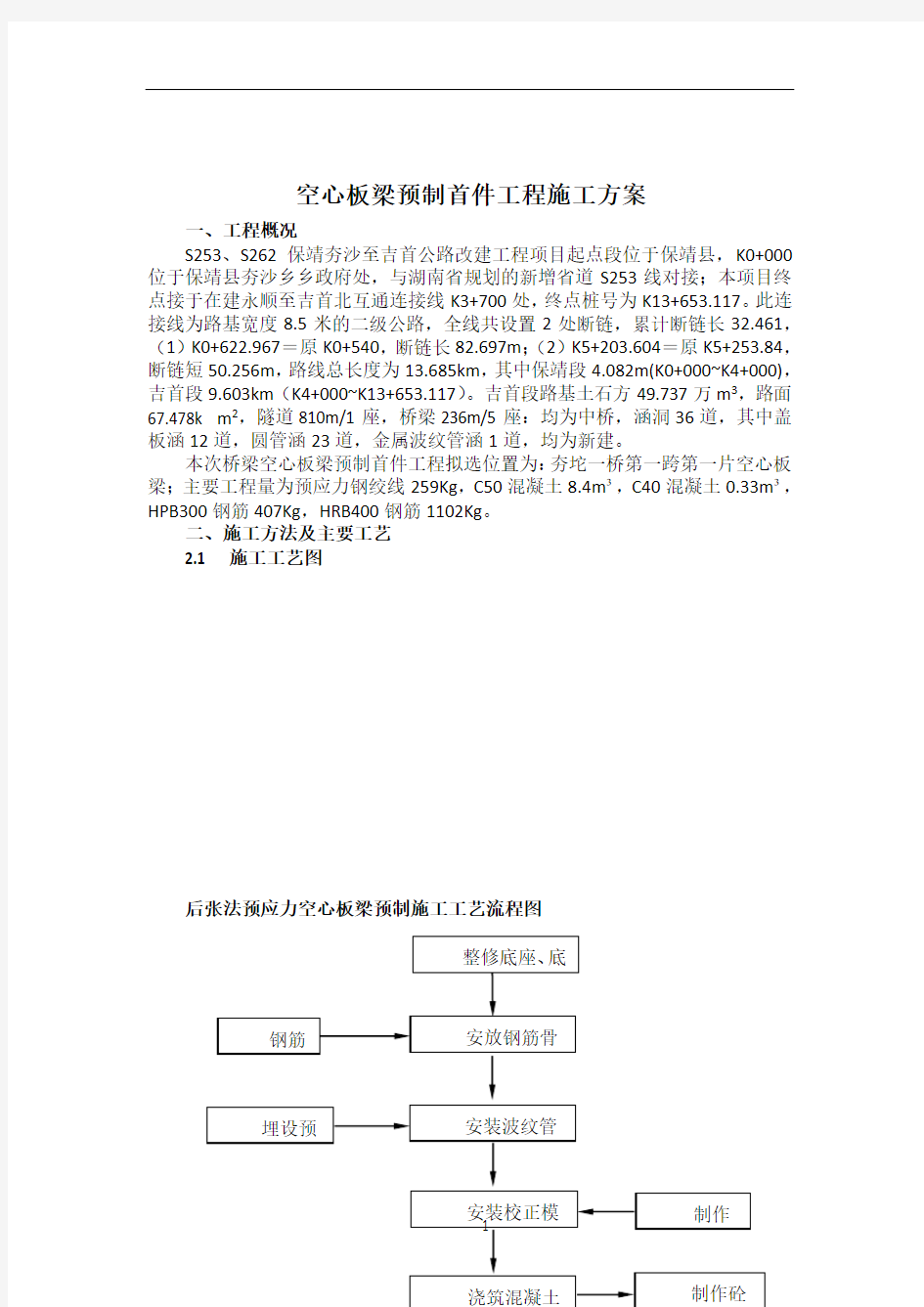 空心板梁预制施工方案