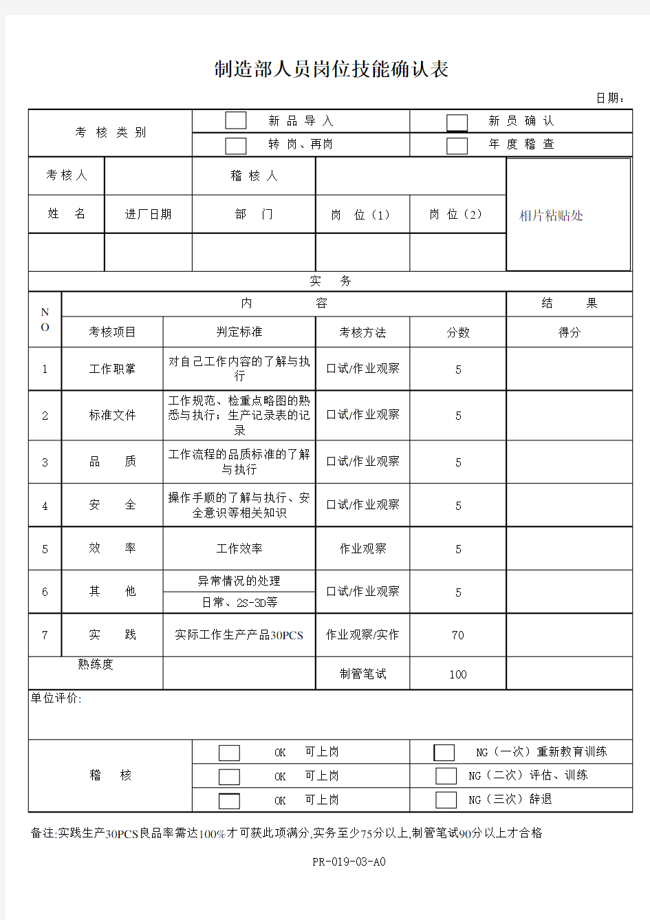 岗位技能确认表