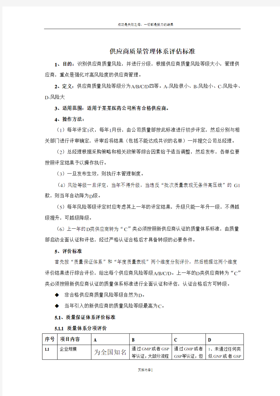 供应商质量管理体系评估标准