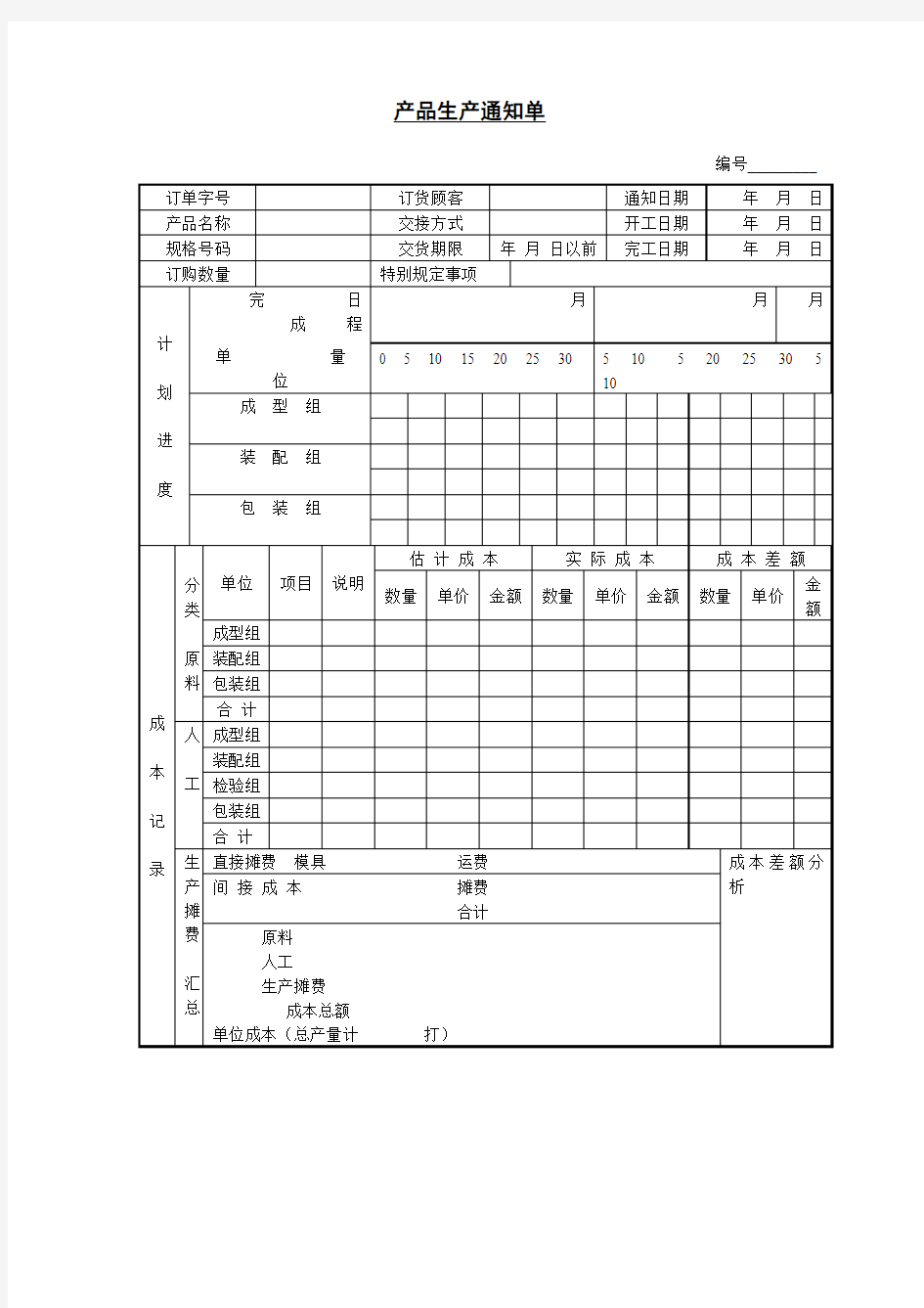 产品生产通知单