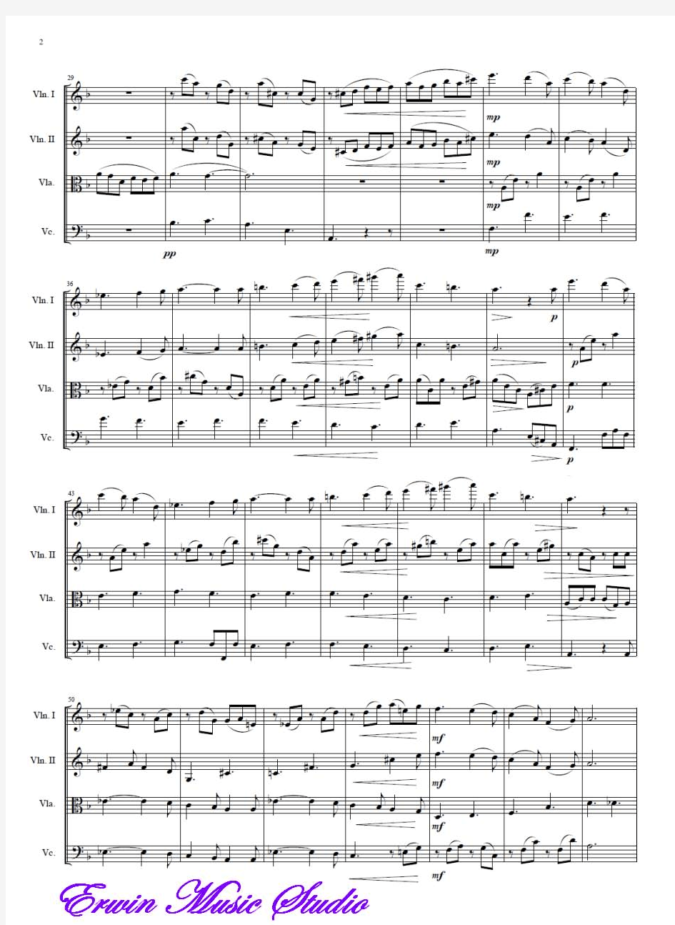 Score加布里埃尔·福莱《摇篮曲》作品.16,弦乐四重奏总谱 分谱