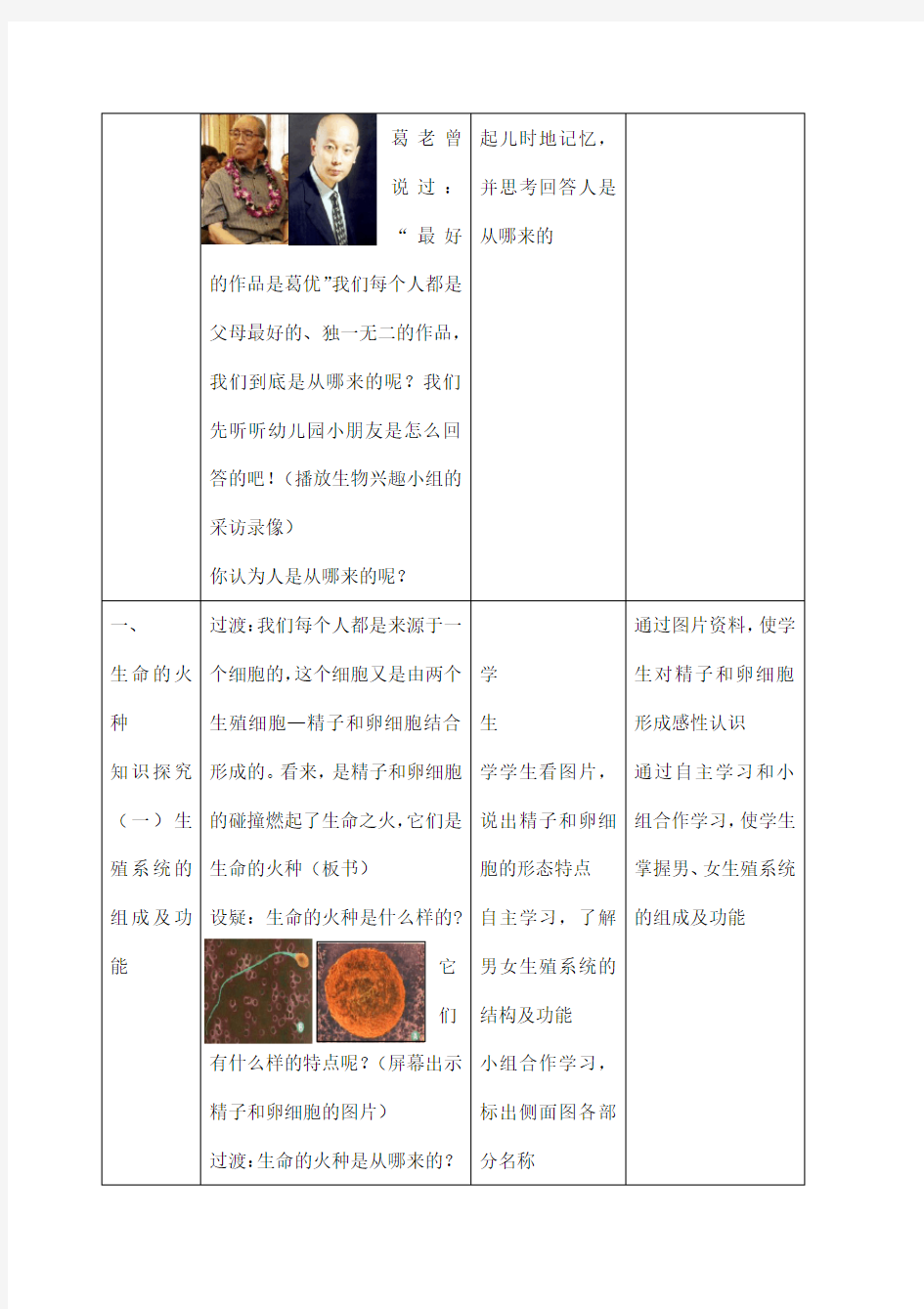 人教版生物七年级下册《人的生殖》教案