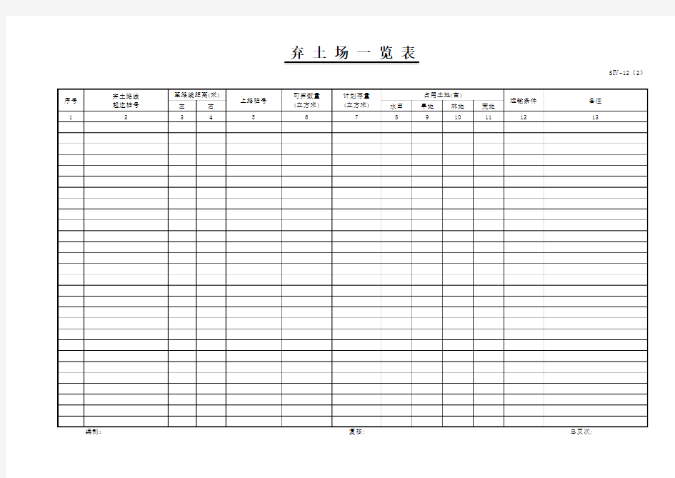 弃土场统计表(标准版) 公路设计用表