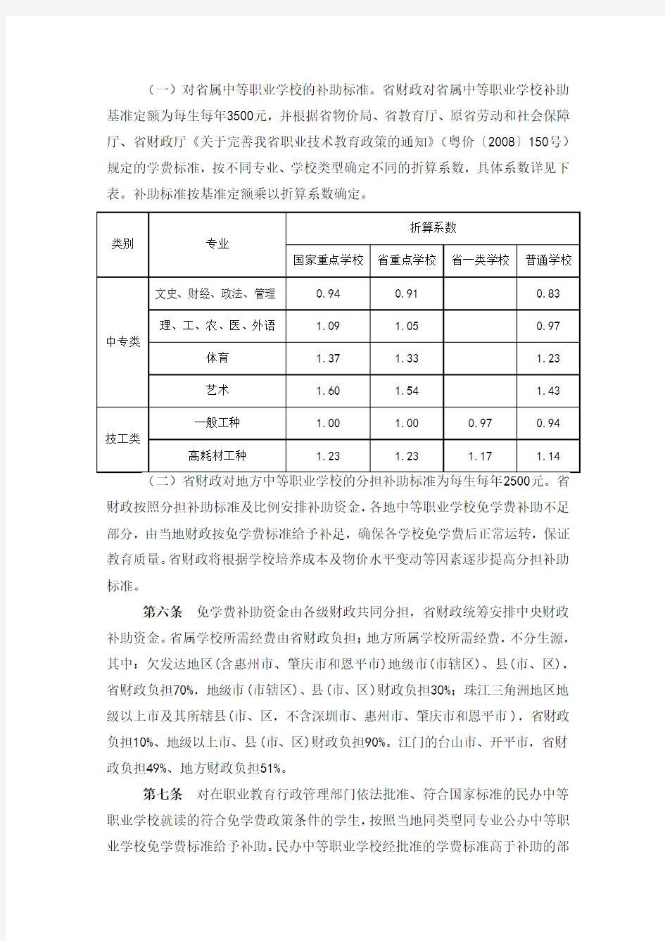 广东省中等职业学校免学费补助资金管理办法
