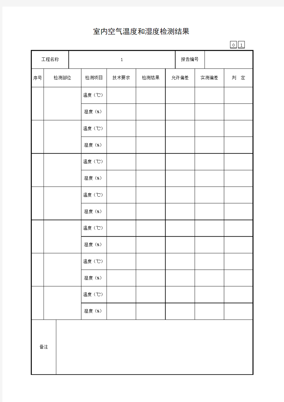 室内空气温度和湿度检测报告