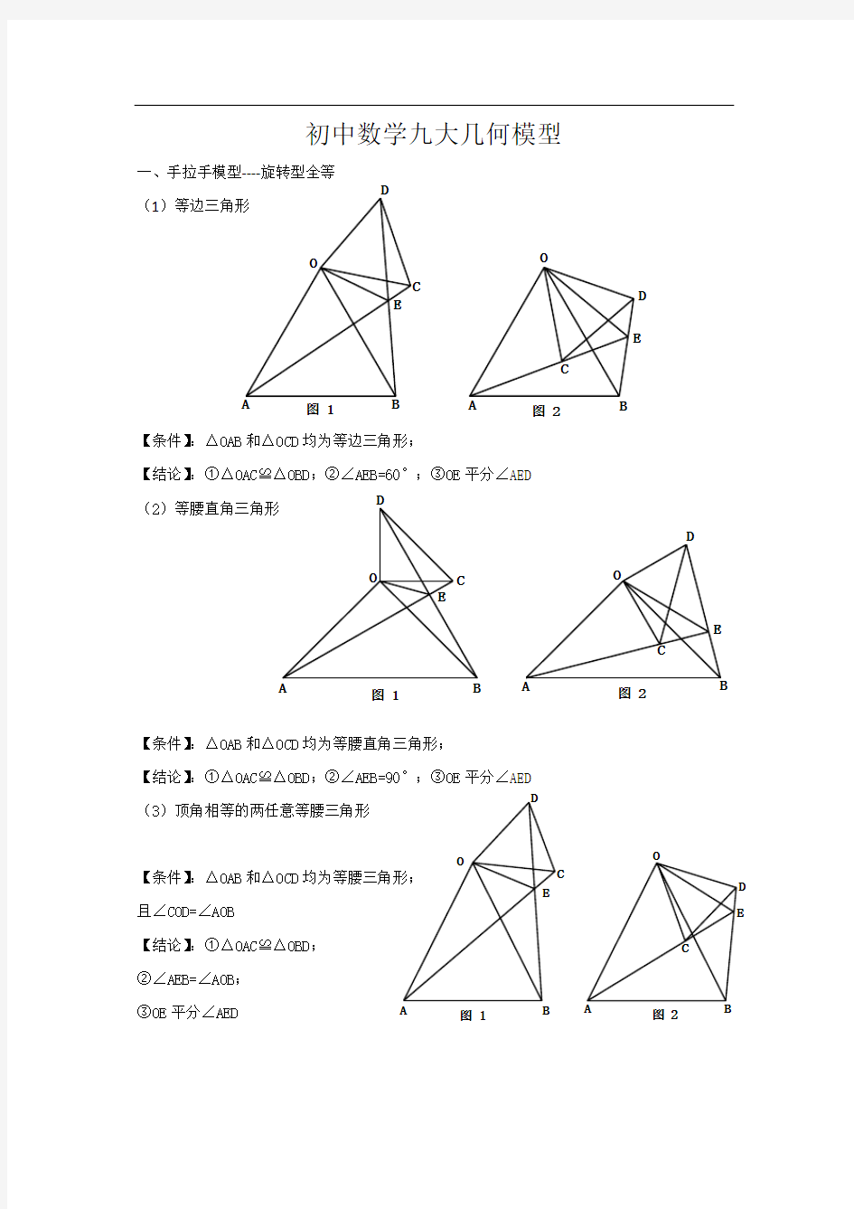2020年中考数学专题复习：九大几何模型