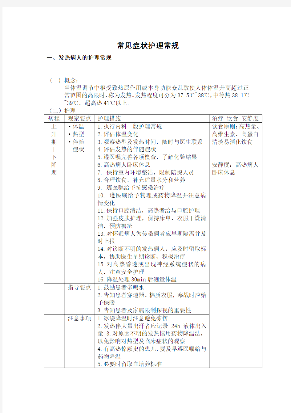 精选-常见症状护理常规