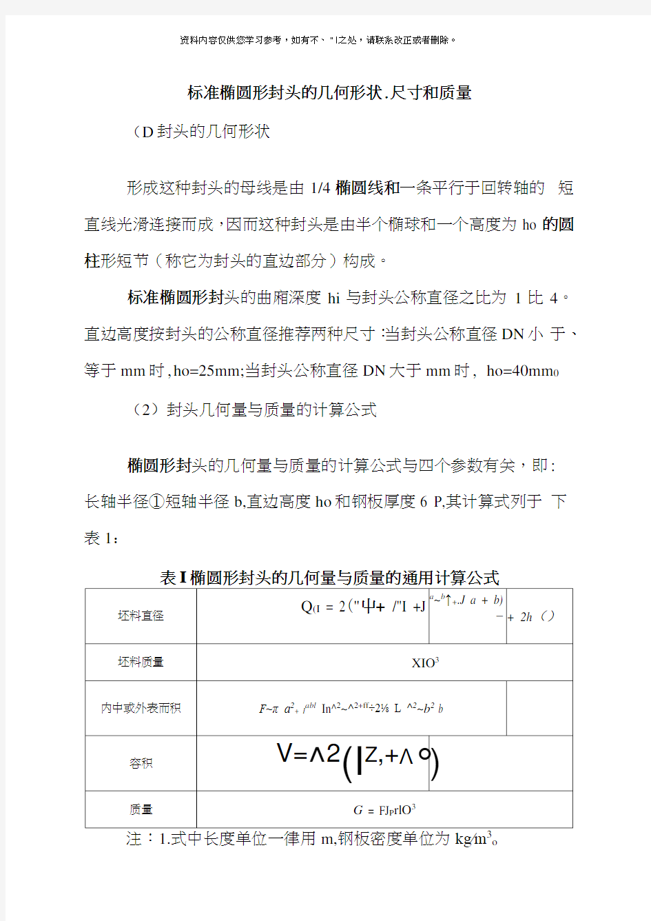 标准椭圆形封头的几何形状样本