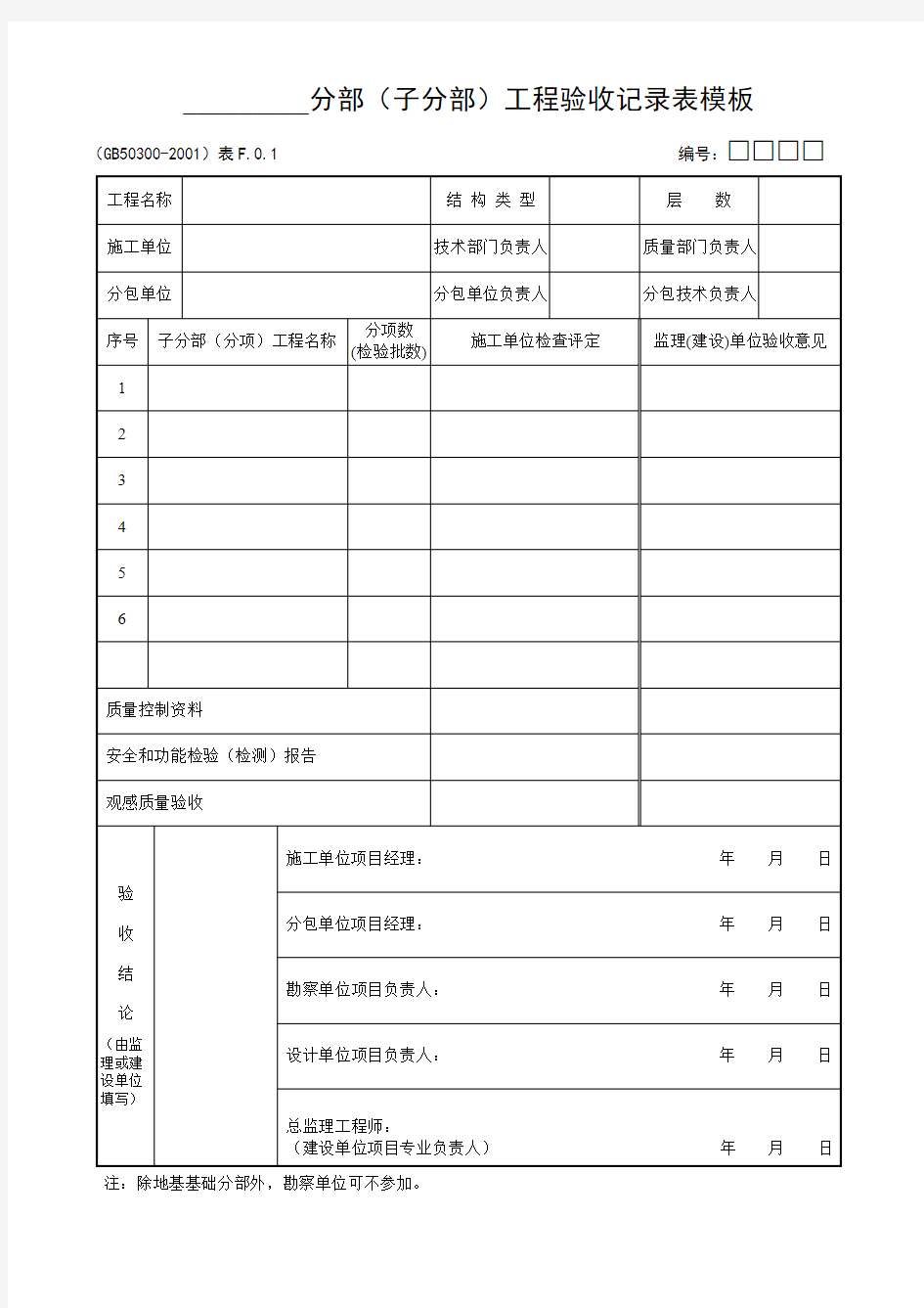 分部(子分部)工程验收记录表模板